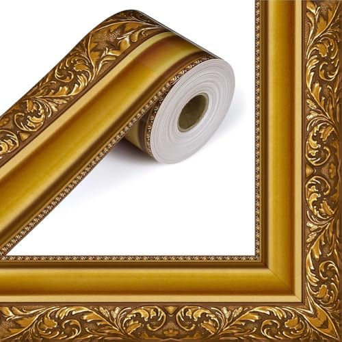 YobiLife 3D Wallpaper Frame Self-Adhesive Gold Border Sticker Roll Waterproof PET Material for Living Room Bedroom Bathroom Party Classroom Office 8x5x5cm