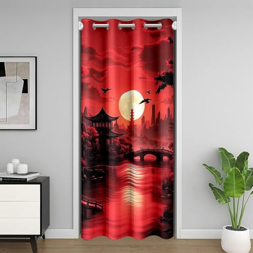 Homemissing Japanische Stil Türvorhang 86x203cm Traditionelle japanische Architektur Zimmer Divider Hokusai Japanisches Ukiyoe Isolierter Wärme Vorhang Anime Vorhang