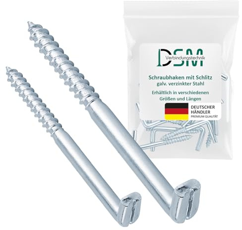 DSM – Schraubhaken gerade mit Schlitz TYP 7 – 4,4 x 40 mm – 5 Stück | galvanisch verzinkt – Schlitzschraubhaken Holzgewinde [TrueSpec] für Holz, Beton & Mauerwerk – Wandhaken – Tragkraft 25 kg