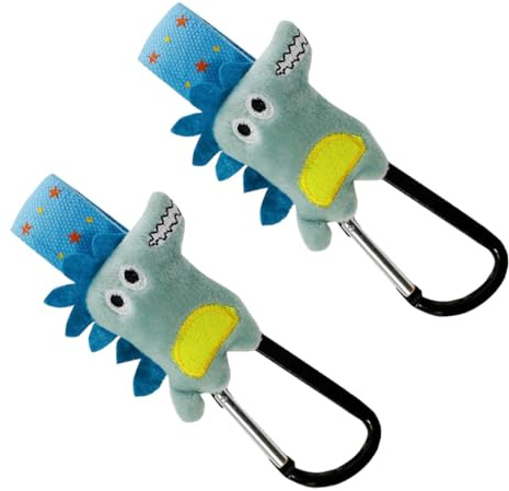 MUSISALY 2 Ganchos para Carrito de Ñiño Diseño de Dibujos Animados, Acero Inoxidable Azul, Resistentes y Fáciles de Usar para Colgar Bolsa de Pañales o Bolsa de Guardería