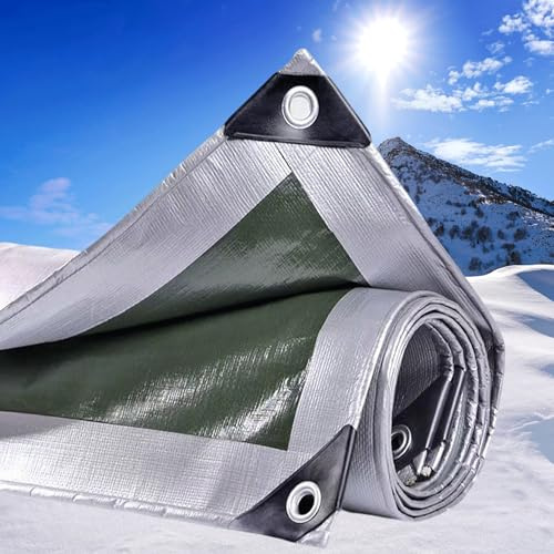 Flycn Lona Impermeable Exterior, 2x7m 220g/m² Lona de Protección Toldo con Ojales de Aluminio, Duradera Resistente a Los Rayos UV Desgarros, Multiusos para Muebles Jardín Coche PE Plata