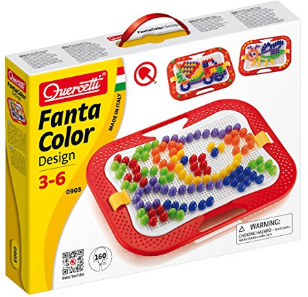 Quercetti FantaColor Design Gioco Chiodini per Bambini 3 Anni, 160 Chiodini 15mm 6 Colori, Tavoletta Traforata 28x20 cm con Cornice, Giochi Educativi 3+ Creativi Motricità Fine Giochi 4 Anni
