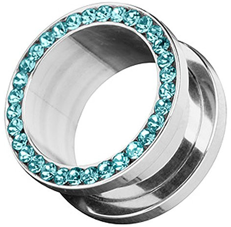 Piercingfaktor Flesh Schraub Tunnel Ohr Plug Ear Piercing Edelstahl Zirkonia Kristall Strass Steinchen Schraubverschluss