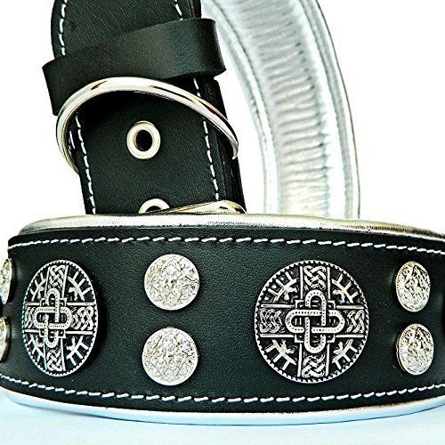 Bestia™ Hektor Echtleder Hundehalsband für große Hunde. 100% Leder. | Größe XXL- 65 bis 75 cm Halsumfang, Schwarz, 6,3 cm breit