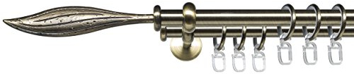 JalousieCrew Gardinenstange mit Endstück Blatt zweiläufig Stilgarnitur Vorhangstange Farbe schwarz Messing - 2 - läufig - Länge 120-240 cm (200 cm)