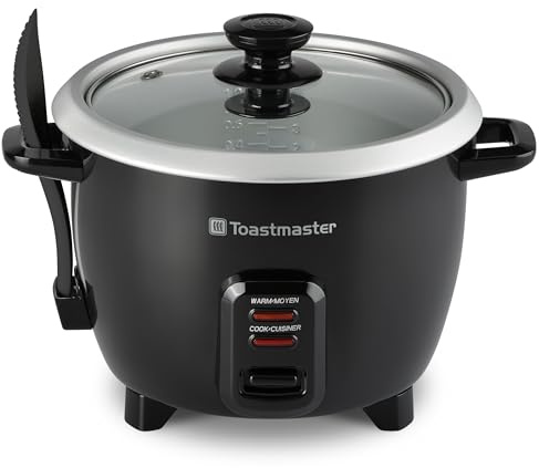 Toastmaster Electric Rice Cooker - Large Capacity for Soups, Oatmeal & More - Automatic Rice Cooker with Tempered Glass Lid & Keep Warm Mode - 10-Cup, Black