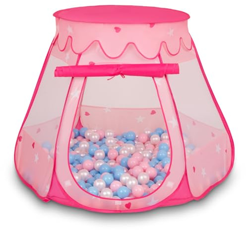 Selonis Baby Spielzelt Mit Plastikbällen Zelt 105X90cm/200 Bälle Plastikkugel Kinder, Pink:Babyblau-Puderrosa-Perle