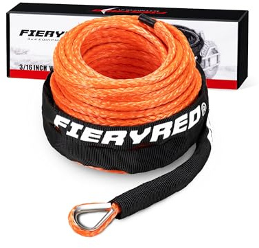 FieryRed 3/16” Winch Rope Cable,50 FT 8500 LBS ATV/UTV Synthetic Winch Rope, Winch Line Replacement with Protective Sleeve Suits for 2000 to 3500 LBS Winch, Orange/Black/Grey Available