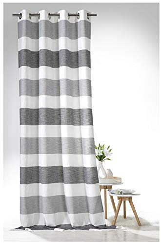 heimtexland ® Ösenschal Leinen Optik Natur Vorhang 245x140 Gestreift Anthrazit Grau Typ633