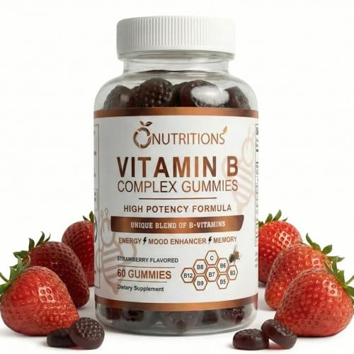 O NUTRITIONS Vitamin B Complex Gummies for Women & Men – High Potency B12 (833% DV) & Biotin – Energy, Mood & Metabolism Support – Vegan Strawberry Gummy Vitamins – 60 Gummies, 2-Month Supply