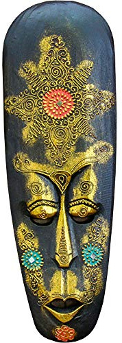 Máscara africana de estilo aborígene, pintada a mano, máscara de madera para colgar en la pared, decoración africana, máscaras de decoración de pared de estilo africano (dorado, 20 pulgadas)