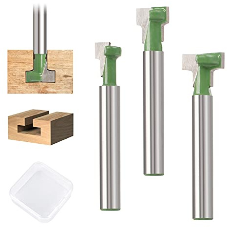 Jubaopen 3 Stück 6mm Schaft Fräser T Nutfräser Set Fräser Schaft Cutter Router Bit T-Slot Holzschneider Fräsen Werkzeug Schlüsselloch Fräser Set Zylinderschaft Nutfräser für Oberfräse Holzbearbeitung