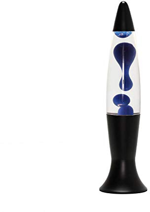Easylight Lavalampe aus Glas Aluminium Schwarz Klar Blau Party Jugendzimmer H:40 cm G9 Leuchtmittel inklusive Retro Stimmungsleuchte Tisch ROXY