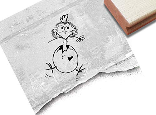 Stempel Lustiger Osterstempel Küken im Ei - Tierstempel Osterküken Ostern Karten Geschenkanhänger Basteln Osterdeko Tischdeko Scrapbook- zAcheR-fineT (groß ca. 35 x 58 mm)
