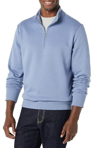 Amazon Essentials Men's Långärmad fleecetröja med kvartsdragkedja, Blå, M