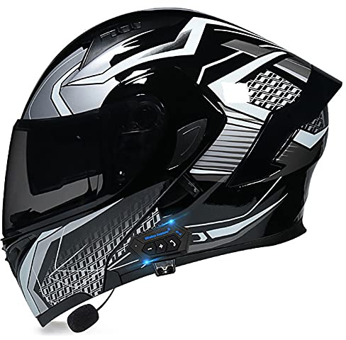 Bluetooth Motorcycle Helmet DOT Approved ECE Flip Up Front Helmets Motorbike Modular Helmet ECE Certification Street Bike Helmets with Anti-fog Double Visor for Adult 55~60cm