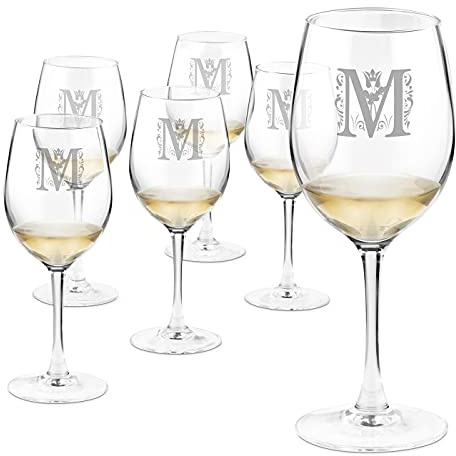 Maverton 6 Verres à Vin en Cristal pour elle, 6 Verres gravés 350 ml | Verre Personnalisé, Vin Rouge et Blanc, Cadeau d’anniversaire pour chaque Femme, Lettrine