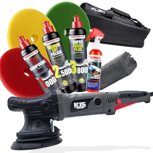 detailmate Auto Polier Set: PLSH H15 Exzenter Poliermaschine + Menzerna Autopolituren + Garage Freaks Polierpads + SONAX Ceramic Quick Detailer + Poliertuch 550GSM