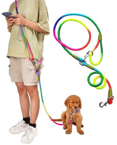 Pawstrip Handsfree hundkoppel midja och axelremsrep med glidkoppel hållbart för 2 hundar nylon reflekterande kraftigt vandring bungee-koppel för små stora hundar (flerfärgad)