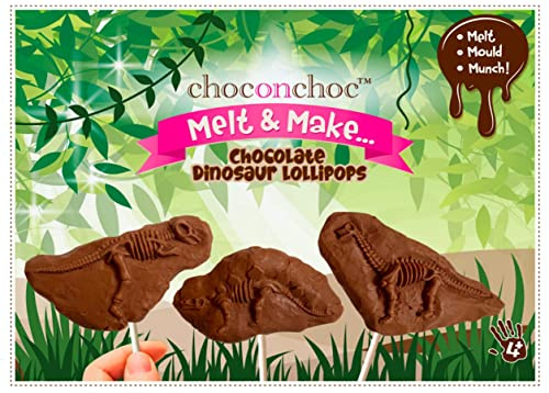 Choc On Choc Chocolate Dinosaur Melt and Make Your Own Lollipops| Includes Milk Chocolate, Reusable Mould, Chef's Hat, Sticks & Instructions | Fun DIY Gift Set | Made in the UK - 300g