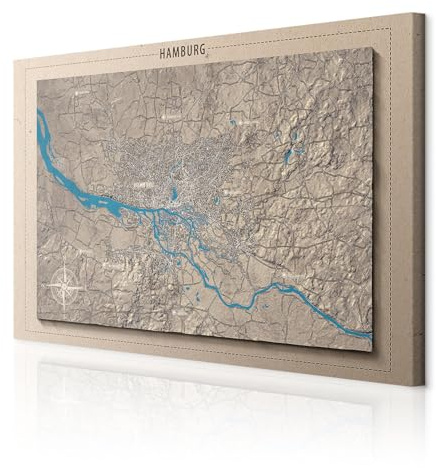 decomonkey Akustikbild Weltkarte 90x60 cm 1 Teilig Leinwand Modern Bilder Wandbilder XXL Schallschlucker Schallschutz Akustikdämmung Wandbild Deko Leise Vintage Hamburg