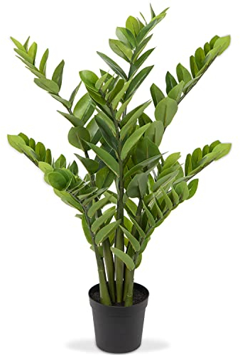Oairse Konstgjorda växter stor konstgjord växt Zamioculcas 100 cm, konstgjorda växter kryss i kruka dekoration för bordsdekoration, kontor, badrum, sovrum, vardagsrum, dekoration, invigningspresent