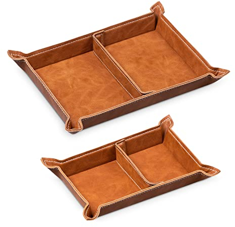 Navaris Bandejas de cuero sintético - Set 2x bandeja vaciabolsillos para dejar llaves monedas en recibidor oficina escritorio con divisor ajustable
