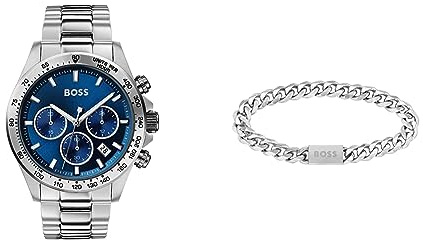 BOSS Chronograph Quarz Uhr für Herren mit Silbernes Edelstahlarmband - 1513755
