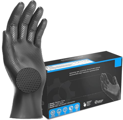 JOMAFA Guantes de Nitrilo DIAMANTADOS GRIP Super resistentes Reutilizables NEGROS 8 micras/9´9 gramos, pack de 50 Talla L