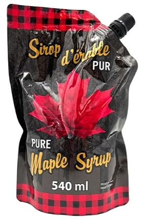 Sirop d'érable du Canada en Pochette de 540 ml - Pratique avec bec verseur - 100% pur - Les Trésors d'érable