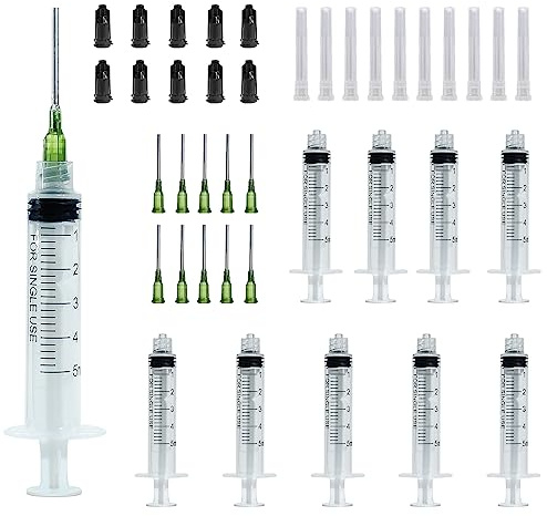 10 Spritzen 5ml, Spritze Luer Lock, Plastikspritze Set mit 14G Stumpfe Spitze Nadeln und, Kunststoffspritze mit Messung, Futterspritze Absaugspritze für Experimente, Industrielle Anwendungen
