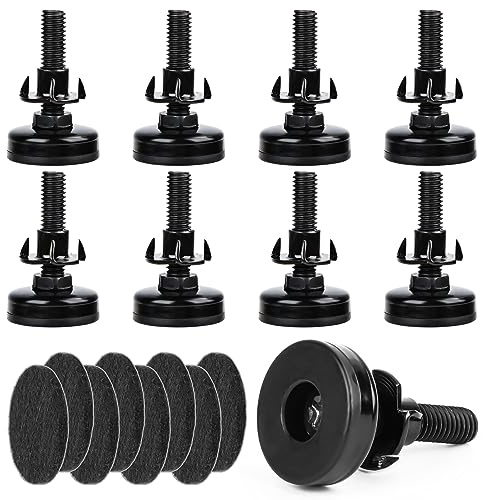 RUNEAY Höhenverstellbare Füße 8 Set, M10 x 55mm Möbelfüße Verstellbar Edelstahl Schraubfüße mit Einschlagmuttern und Filze,für Schränke Sofas Tische Stühle mit Holzbeinen,Schwarz