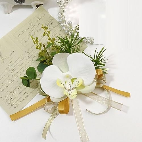 LIBERGA 2Er-Set Phalaenopsis Orchideen Handgelenk Anstecknadel Für Hochzeit, Brautjungfer, Braut, Handgelenk Blume Abschlussball Party Dekoration Handblume, Weiß
