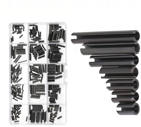 INGJIA 300 Pezzi Perno di Tensione a Molla, Molla Spine, Assortimento Spine Elastiche, Perno con Intaglio, Diviso Perno di Centraggio, Molla Rullo Perno Acciaio al Manganese - M1.5/M2/M2.5/M3/M4/M5/M6