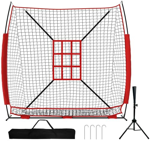 Supvision 2,1x2,1m Baseball- und Softball-Trainingsnetz mit Schlagzone Wurfnetz mit Tee Tragbare Schlagnetze Trainingsbegleiter für die Technik