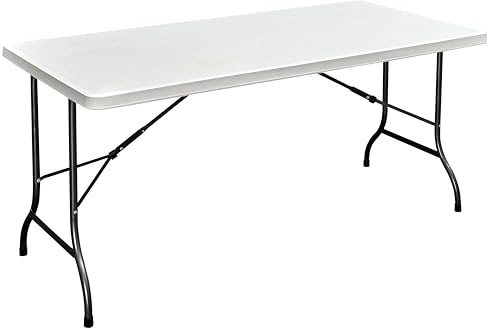 METRO Professional Tavolo da esterno pieghevole, acciaio/polietilene, rettangolare, resistente alle intemperie, bianco/nero (152 x 74 x 74 cm)