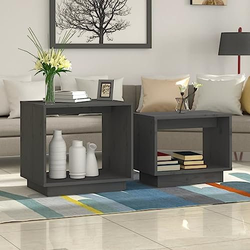 KTHLBRH Sofatisch Kaffeetisch Konsolentische fürs Wohnzimmer Satztische 2 STK. Grau Massivholz Kiefer für Wohnzimmer, Schlafzimmer