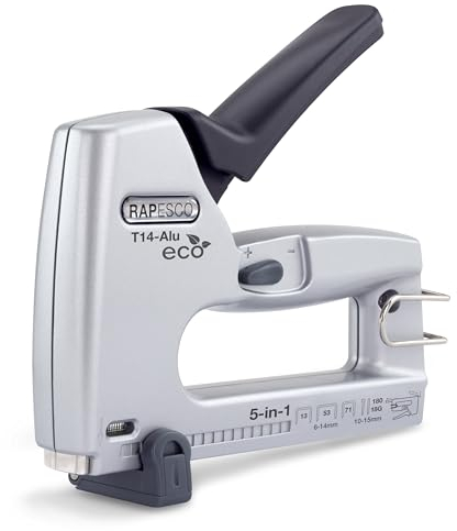 Rapesco 1766 ECO T14-Alu 5 in 1 Graffatrice/Chiodatrice, Utilizza Punti Tipo 13, 53 e 71, Chiodi 18G e Chiodi senza Testa 180, Grigio