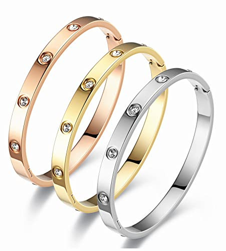 cutepul Braccialetto dell'amicizia in acciaio inossidabile con zirconi cubici riempiti in oro e argento, da donna, festa della mamma, San Valentino, matrimonio, coppia e regalo di compleanno, 6.7