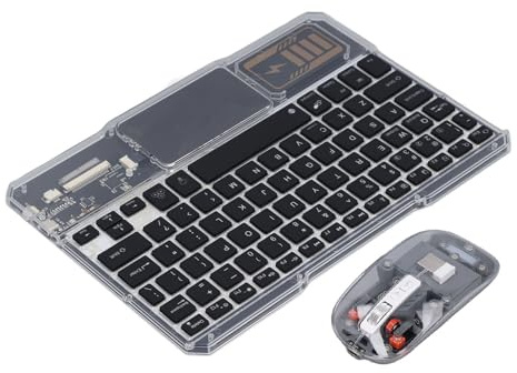 Clavier Bluetooth, Clavier et Souris sans Fil avec Veilleuse 7 Couleurs, Kit Clavier et Souris Bluetooth pour Android Transparent