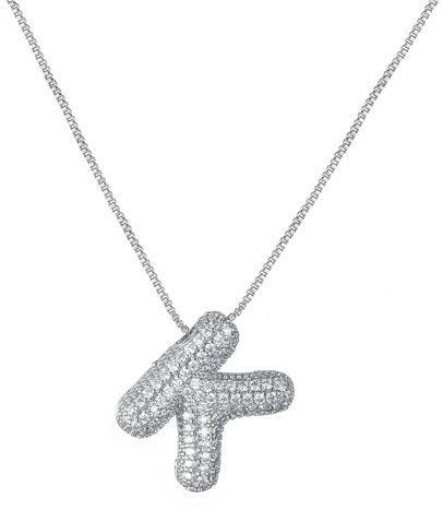 RWQIAN Bubble Buchstaben Kette Silber/Gold Damen Balloon Initialen Haskette Bling Zirkonia Buchstaben Anhänger Bubble Letter A-Z Schmuck Geschenke für Frauen