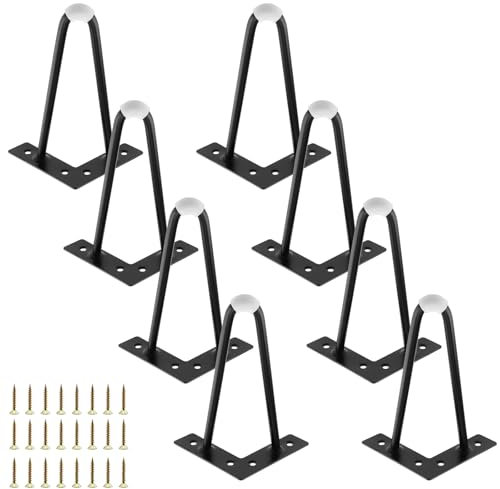 DAKFOOK 8 PCS 20cm 8 Inch Metal Hairpin Legs, Black V-shaped Furniture Legs, Dining Hairpin Legs Feets with Screws for DIY Furniture, Cabinet, Wardrobe, Nightstand, Cupboard, Coffee Table, Sofa
