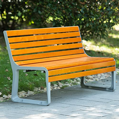 SORVA Gartenbank, Terrassenstuhl, wetterfestes Sitzmöbel, Terrassenbank aus Hartholz und Aluminiumguss, Zweisitzer-Sofa, Rückenlehnenbank für den Außenbereich im Park oder Pool, Sitzbank für den E