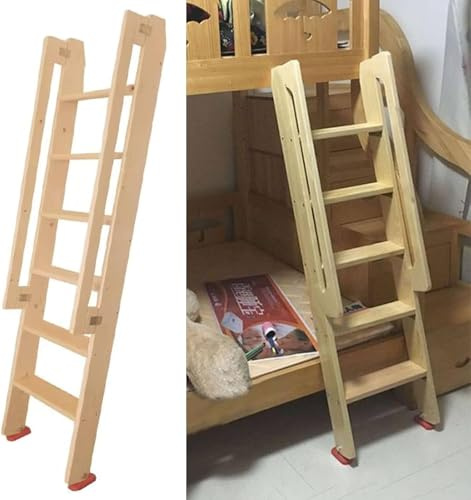 AVLLSO Bed Ladder Wood Kids Bunk Ladder with Grab Handles, Hook Brackets, Foot Pads, Adult Elderly Kids Safety Railing Ladder(150cm/4.9ft/59.1in Tall)