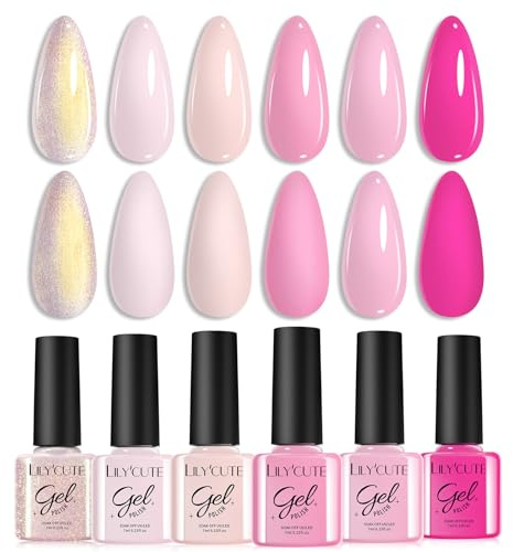 LILY CUTE Gel Nagellack Rosa, Gelnagellack Rosa UV Nagellack Gellack UV Farbgel Set Starter für Nagelstudio Nagel mit Geschenkbox Maniküre Set
