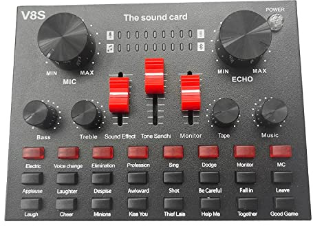 Uanratg V8S mikrofon USB uppladdningsbar extern karaoke-mixer 3,5 mm gränssnitt stereo ljudkort på bärbar dator