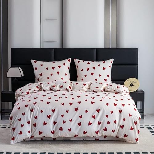 Cotton Market Bettwäsche 135x200 cm 2-teilig mit 1 Kissenbezug 70x80 cm – Weiche Baumwoll-Mikrofaser Bettwäsche-Set mit Reißverschluss – ÖKO-TEX Zertifiziert, Atmungsaktiv – Herzen Weiß | Mit 1 Kissenbezug 70x80 cm, weiche Baumwoll-Mikrofaser, atmungsaktiv mit verdecktem Reißverschluss