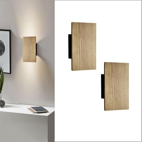 Ouglres Wandleuchte Holz,Led Wandlampe mit Schalter 2er Set,Up and Down Leuchten Innen Vintage,Flache WandLampen Innenbereich für Wohnzimmer,Schlafzimmer Bett,Flur,Modern Design Nachtlampe Warmweiß,8W