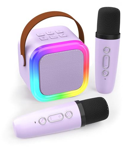 Koolcover Mini máquina de Karaoke para niños y Adultos, Altavoz Bluetooth portátil con 2 micrófonos inalámbricos, Juguetes de Regalo de cumpleaños para niñas de 8, 9, 10, 11, 12 años o más (Morado)