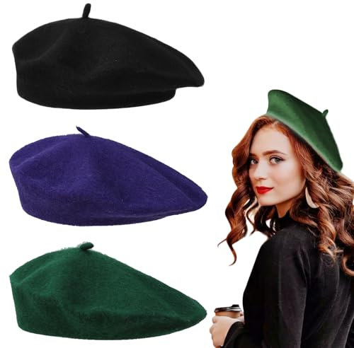 JSTHHTT 3 Stück Baskenmütze Damen, Französische Klassische Baskenmütze Barett, Damen Beret Baskenmützen, Klassisch Plain Französischer Stil Barett, Klassishe Künstler Barrett, Mütze Mode Basken